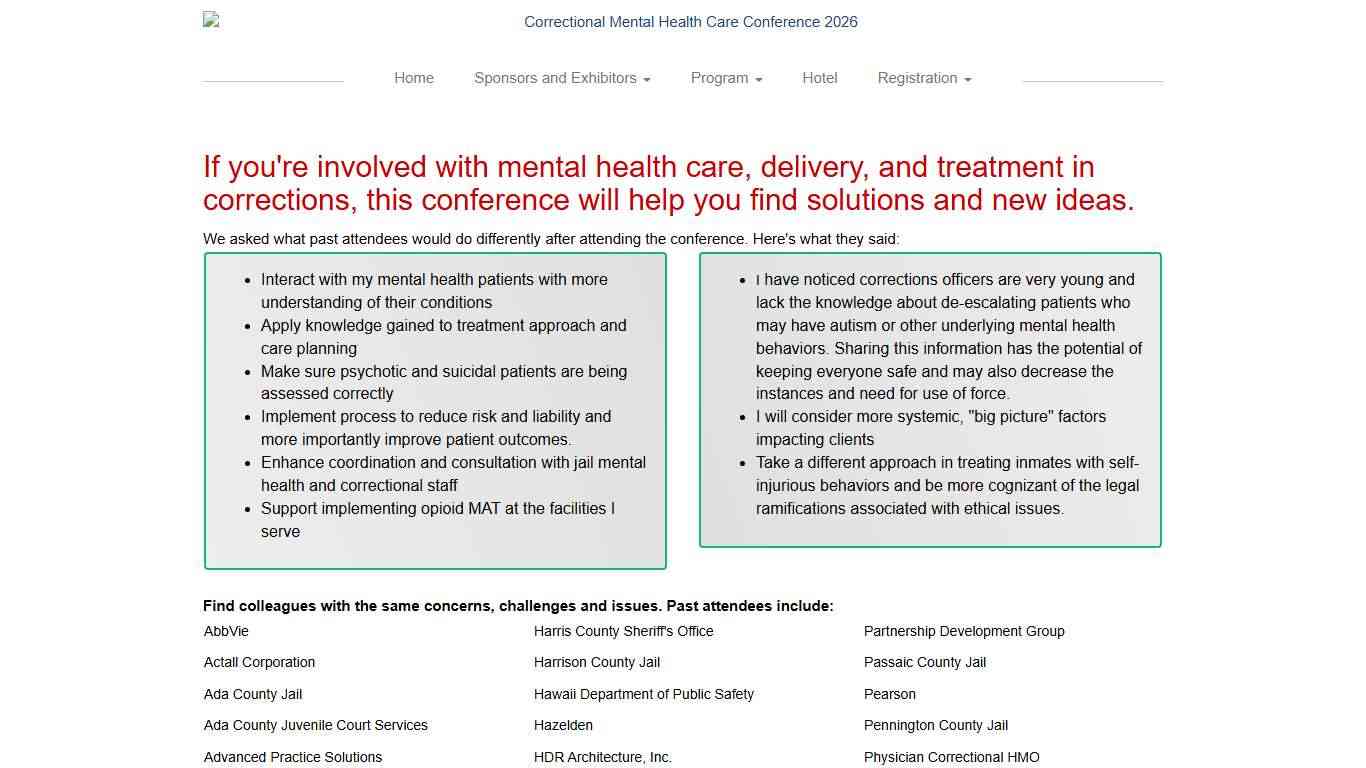 Plan to Attend: Correctional Mental Health Care Conference 2026