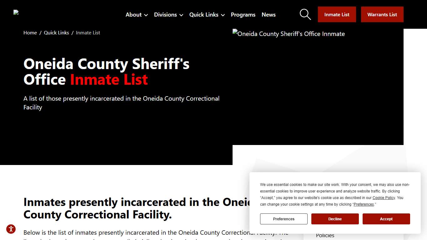 Inmate Information: Oneida County Sheriff's Office Oneida County Sheriff's Office